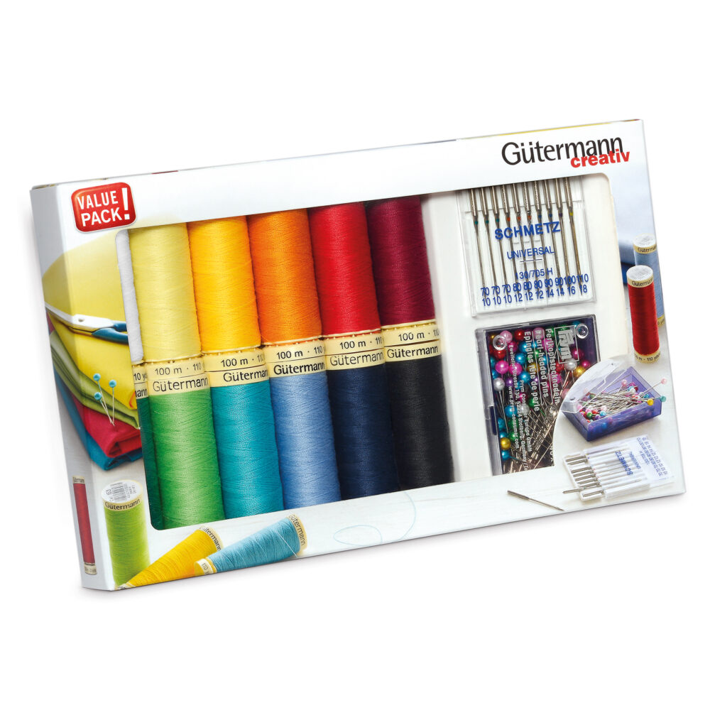 Thread Set: Sew-All: 12 x 100m, 10 x Universal Machine Needles and Pearl Head Pins: Assorted